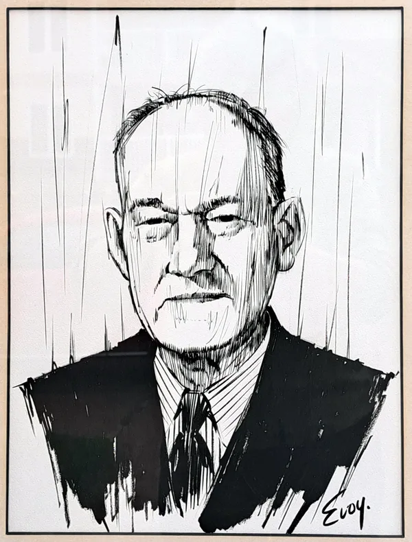 black and white drawing of the head and sholders of a middle-aged man