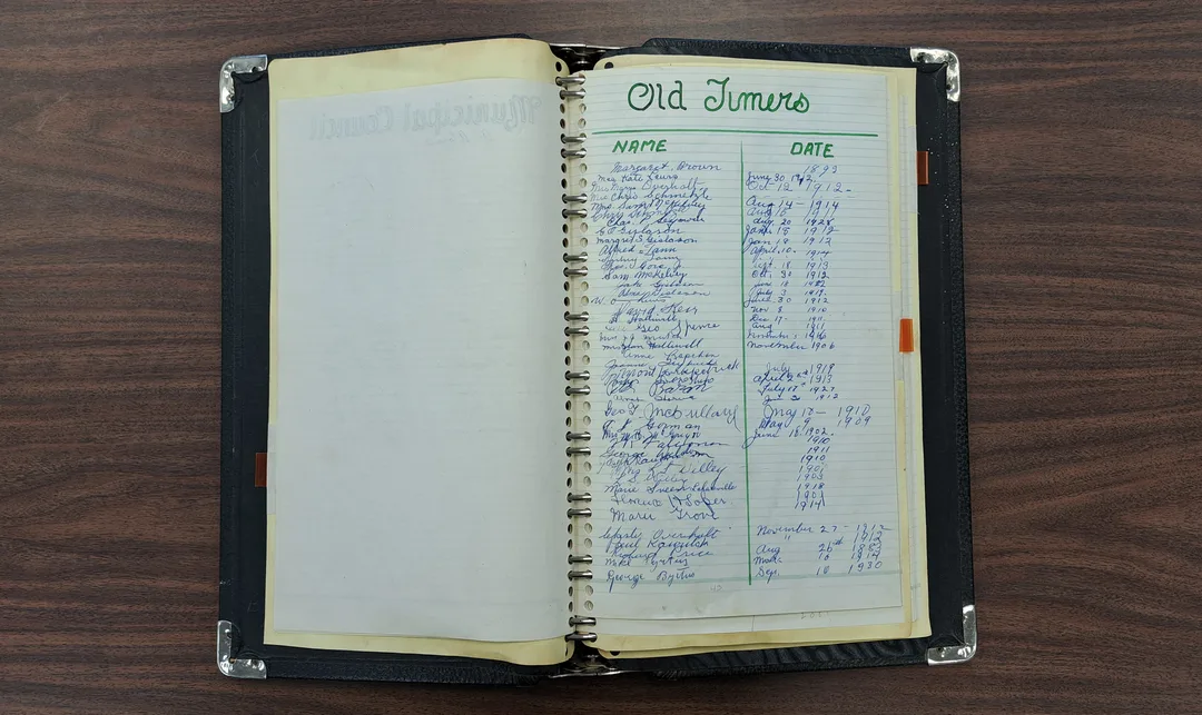 photo of a large ringed binder open to a page labeled 